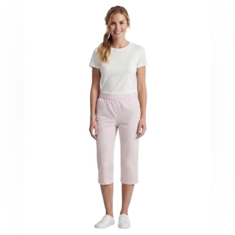 Pink Striped Women's Pajama Three-quarter Pants